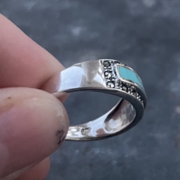 Sterling Silver Ring Band w/ Turquoise and Marcasite Size 8.5-9 - Picture 6 of 6